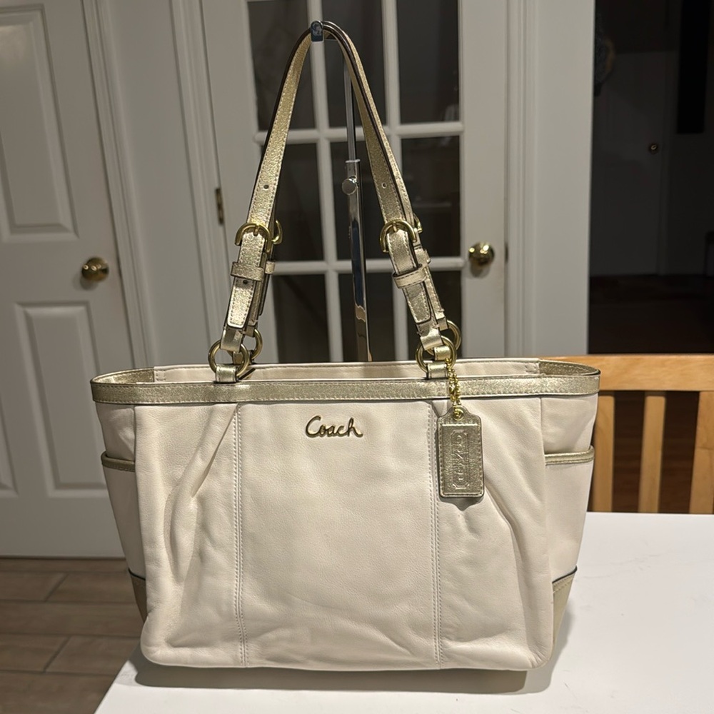 Coach Cream and Gold Tote Bag